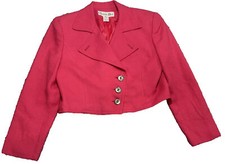 Christian Dior Vtg Pink Cropped Worsted Wool Blend Blazer Size 2 W/Should Pads