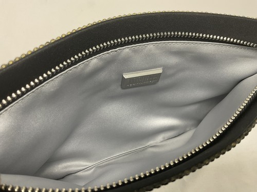 Judith Leiber Danger Skull & Bones Crystal Pouch Purse in Silver Jet Multi, Mint - Picture 5 of 7