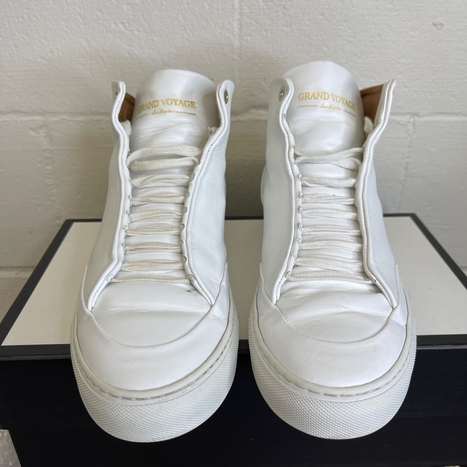SAOLA Grand Voyage Los Angeles scarpe sneakers alte in pelle bianca da uomo taglia 11 5 US