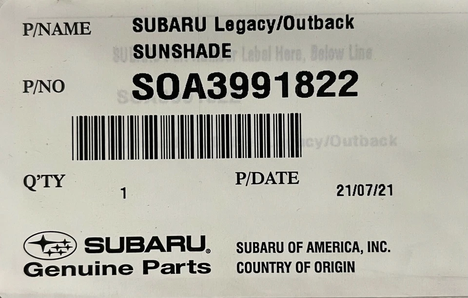 2015-2022 Outback & Legacy 正品斯巴鲁遮阳 SOA3991822 正品 原始设备制造商 全新 — 第 2/2 张图片