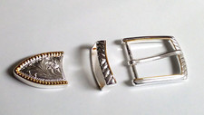 Silver/gold tone Western Floral Engraved  Belt Buckle Three Piece Set Unisex