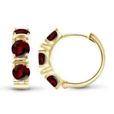 1.50Ct Round Cut Red Garnet Diamond Huggie Hoop Earrings 14K Yellow Gold Finish