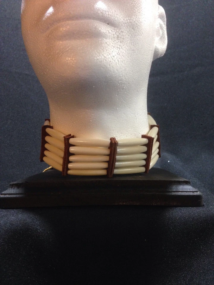 Native American Hand Made New Choker. Leather Real Bone W/ Rosette - Image 4 of 4