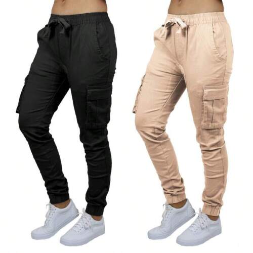 2-Pack Women's Loose Fit Cotton Flex Stretch Cargo Jogger Pants
