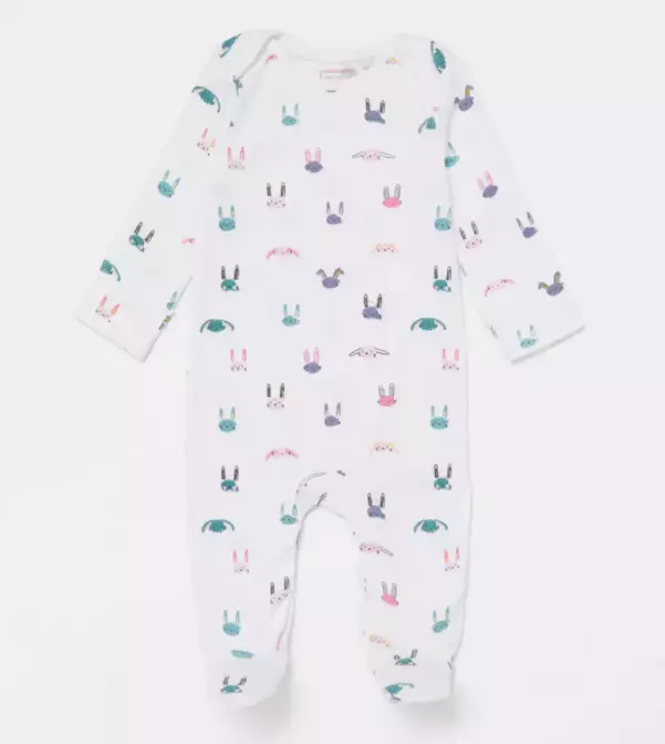 Debenhams Bluezoo Baby Girls White Bunny Print Sleepsuit