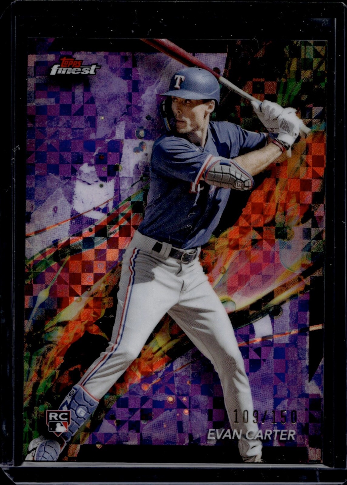 2024 Topps Finest Baseball Evan Carter RANGERS #62 Purple X-Fractor /150