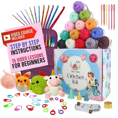 Easy Crochet Kit for Beginners Adults 80 pcs with Video Course, Includes 15 Y...