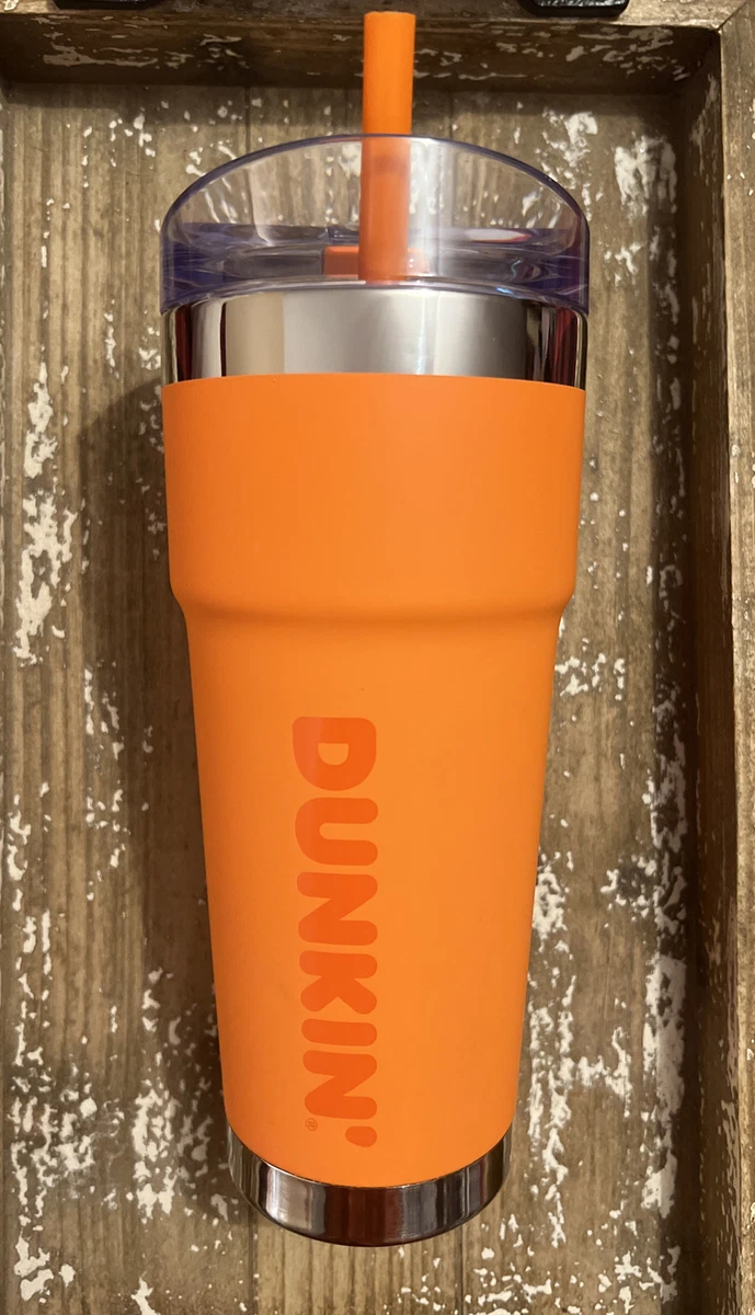 DUNKIN DONUTS 24 Oz Insulated Stainless Steel Travel Tumbler Mug Orange  New