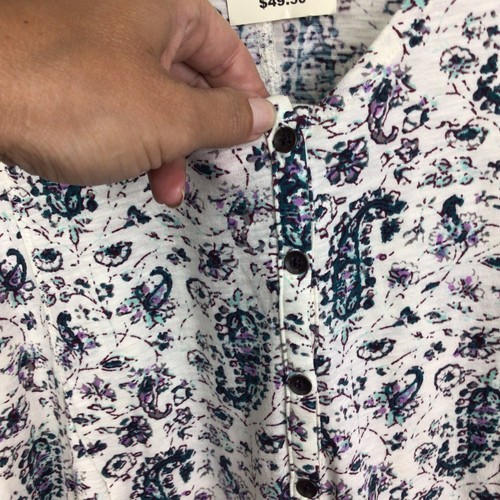 NWT Lucky Brand Women’s Paisley 3/4 Sleeve V Neck button up Blouse White S - Picture 5 of 8