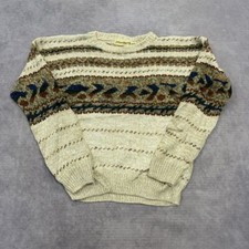 Vintage abstract knitted jumper Patterned Grandad chunky knit sweater Men's M