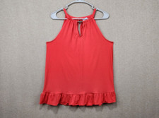 Carmen Marc Valvo Women's Size Medium Tank Top Shirt Red Ruffled Keyhole Neck