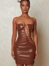 Hollow Out Sexy Mini Dresses For Women Strapless Sleeveless Backless 