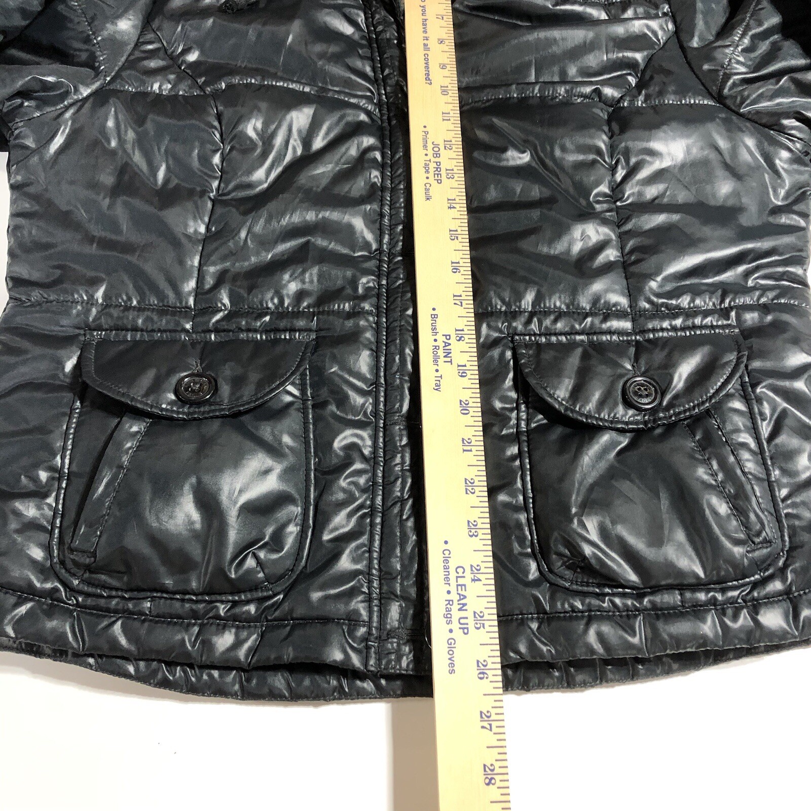 Womens American Eagle Black Button Zip Hooded Puf… - image 5