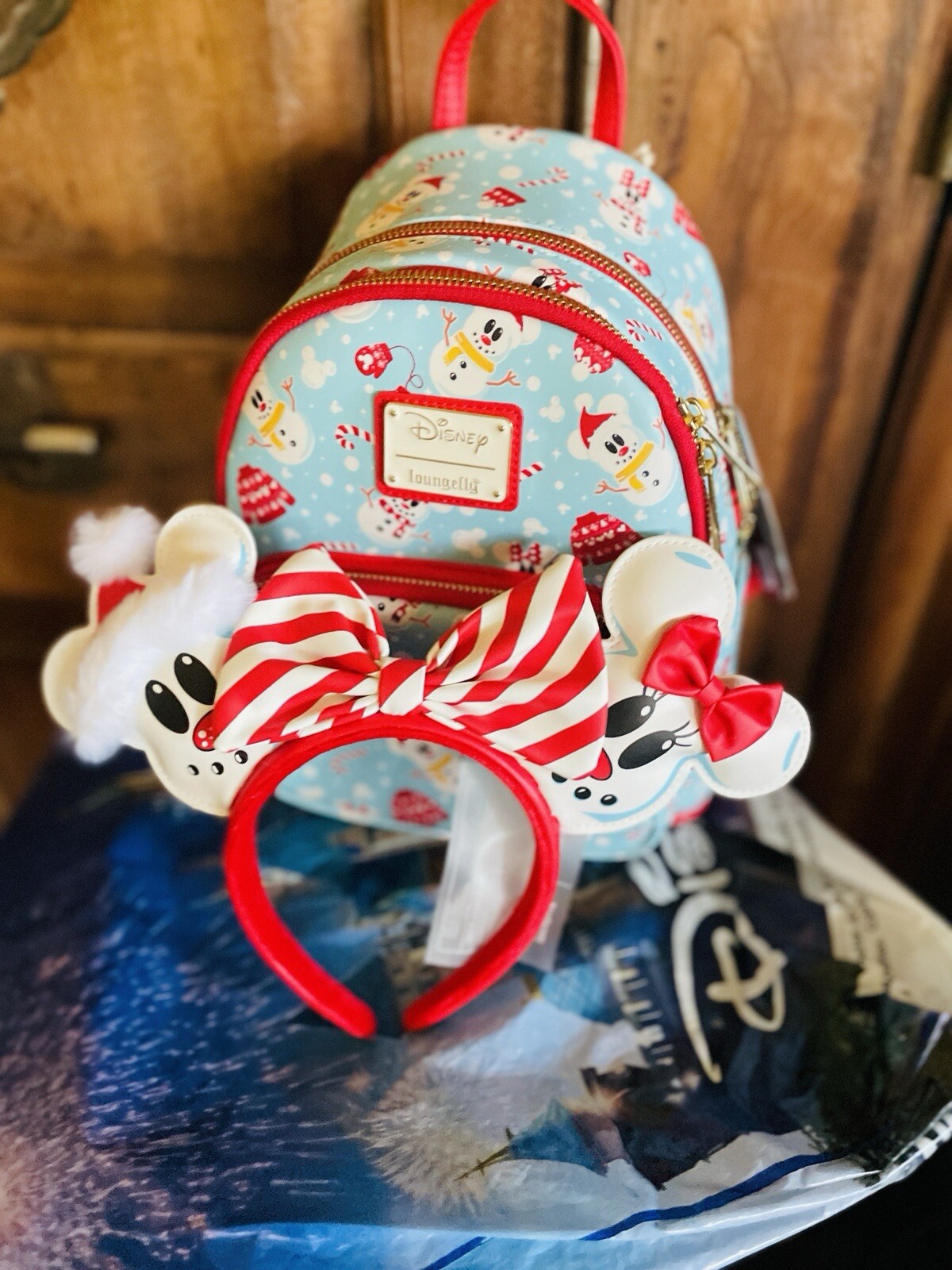 Loungefly Disney Snowman Minnie And Mickey  Mini Backpack And Headband Set