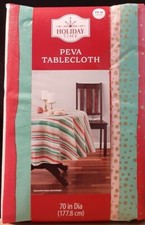 Holiday Time Peva Tablecloth Multicolored Ribbon Candy Stripes NEW Choose Size