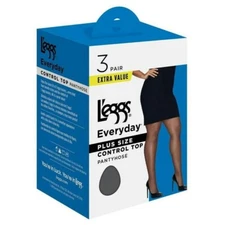 L'eggs Women's Everyday Control Top Sheer Toe Pantyhose Plus Size, 3 Pair