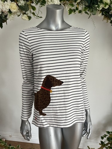 Womens Joules Harbour Top Size 6 Cream Stripe Sausage Dog Long Sleeve NEW OP96 - Picture 13 of 17