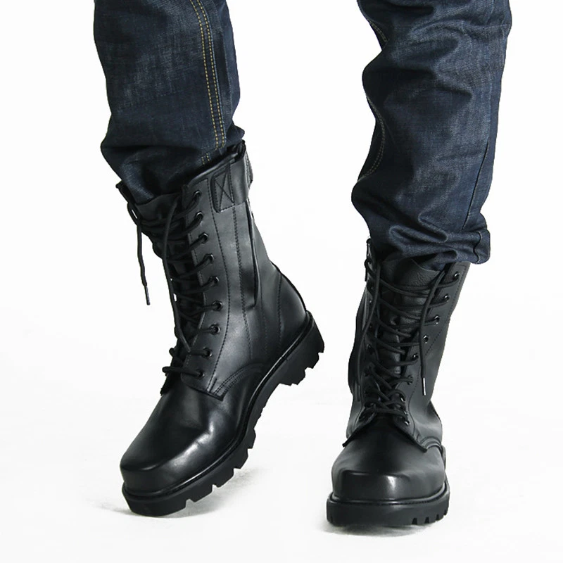 Mens PU Leather Military Boots Boots Tactical Up Combat Gothic | eBay