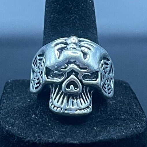 Vintage Antique Silver Tone Skull Ring - Size 10