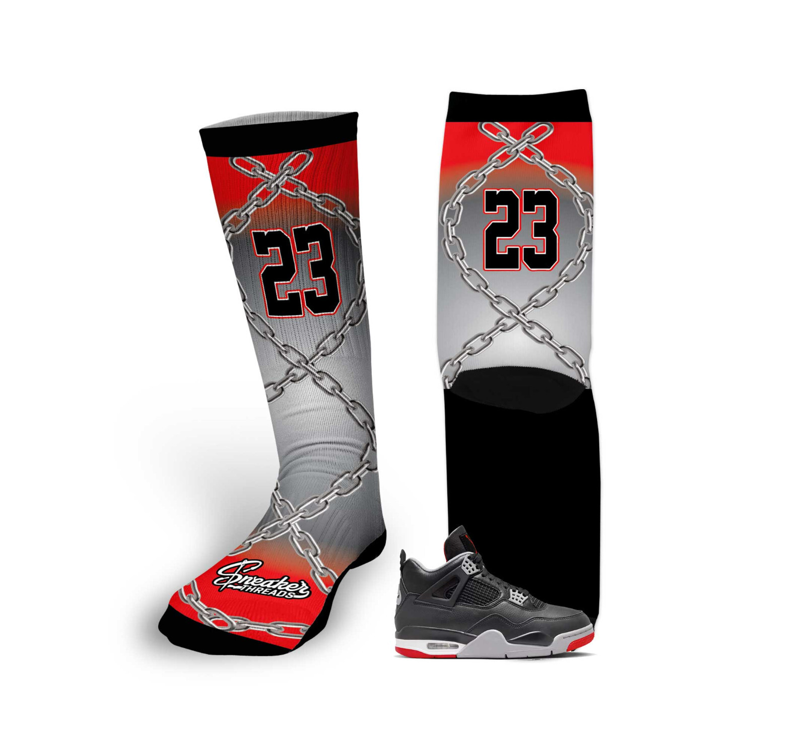 Sneaker Socks To Match Jordan 4 Bred Shoes - Chain 23 Crew Socks