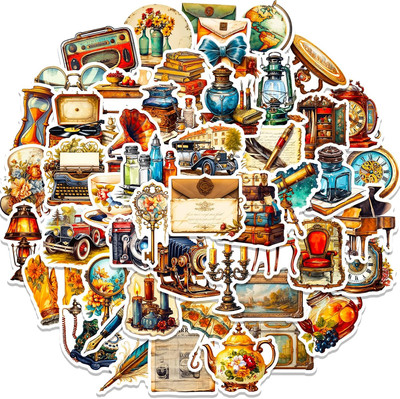 Vintage Sticker Set 50 Stück, Wasserfeste Aufkleber für Laptop Scrapbook Fahrrad
