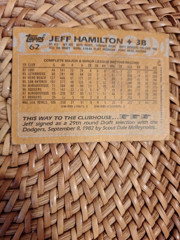 1988 Topps - #62 Jeff Hamilton - Image 3 of 3