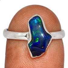 Treated Chalama Black Opal 925 Sterling Silver Ring Jewelry s.8 CR64584