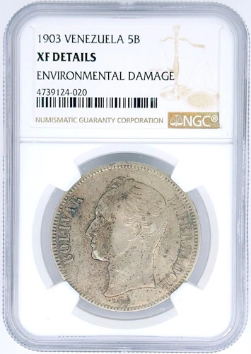 1903 Venezuela 5 Bolívares Silver Coin – NGC XF Details