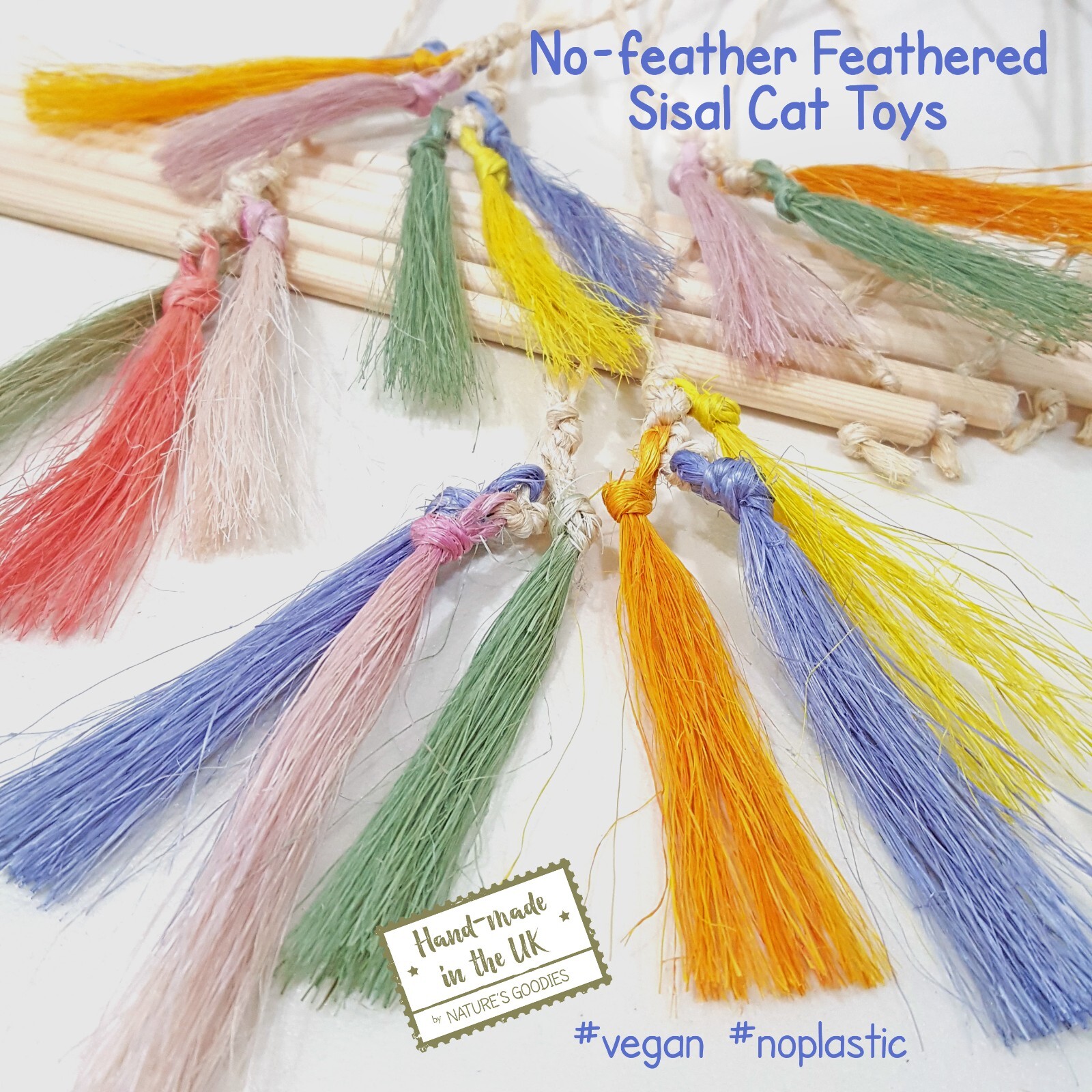 Feathered Sisal Cat Teaser Stick Wand Vegan Eco-friendly Fun Chaser Toy for Cats