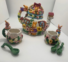 Vintage Bunny Rabbit Easter Tea Set 1999 Merc...