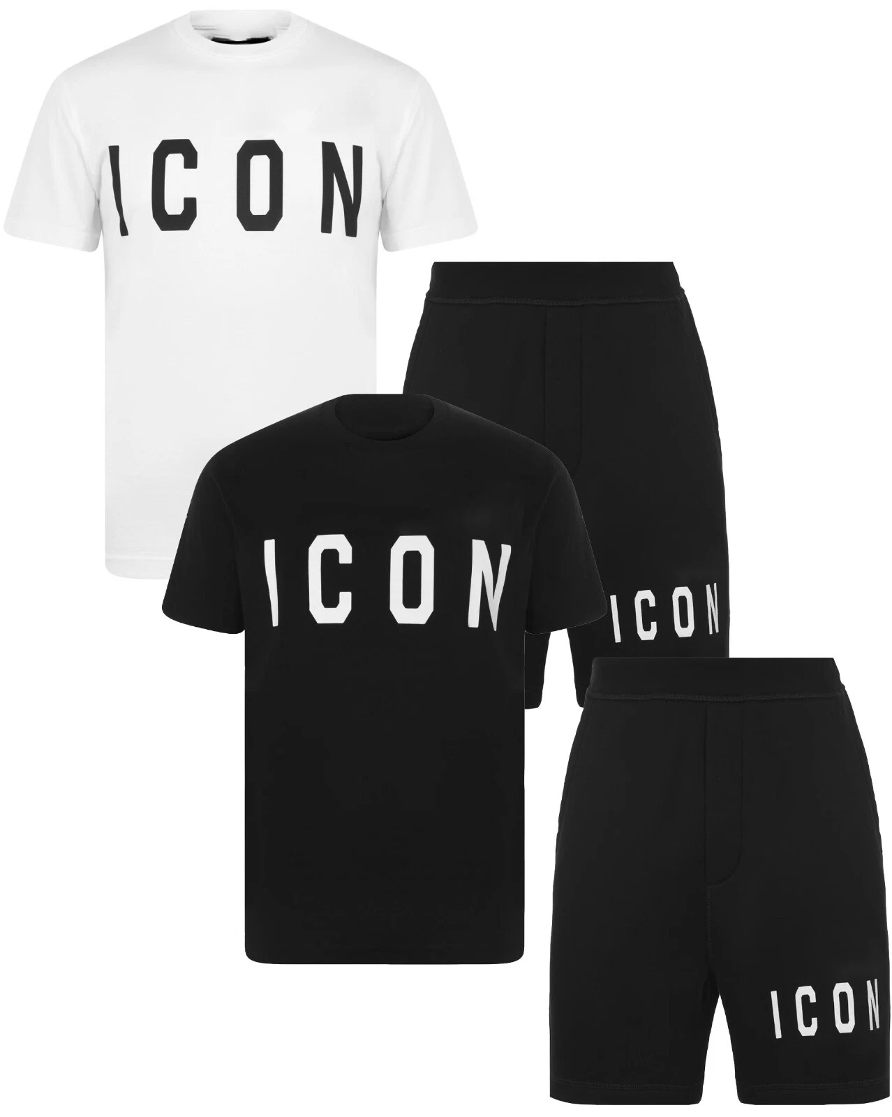 New Mens Cotton T Shirt + Shorts Set ICON2 PRINT Tracksuit Summer MANY COLOURS