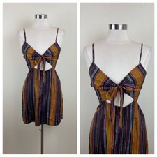 Nasty Gal Purple Brown Black Stripe Geometric Bow Tie Dress Women Size 6