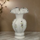 Fenton Glass Silver Crest Hand Painted Melon Vase with Violets Signed 6'' Vtg