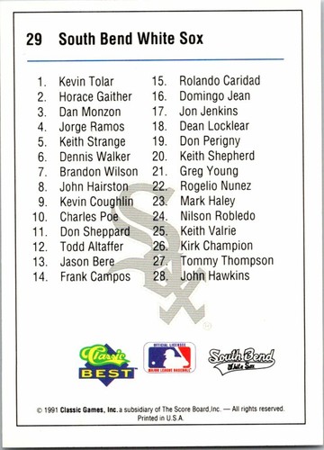 1991 CLASSIC BEST WHITE SOX MINOR LEAGUE-------PICK FROM LIST------- (CLEARANCE) - Bild 46 von 68