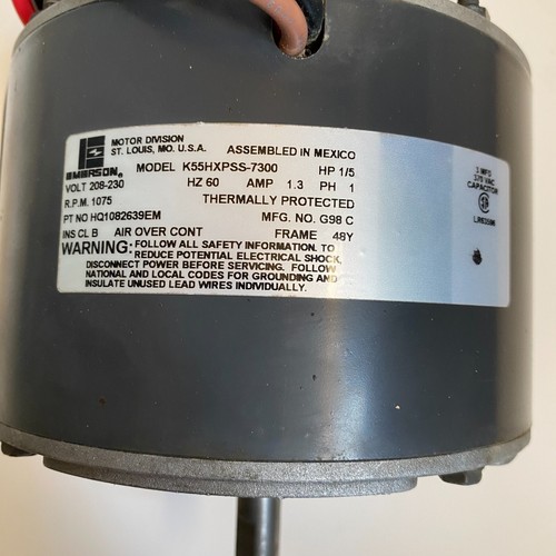 EMERSON K55HXPSS-7300 Condenser Motor 1/5HP 1750RPM 230V (HQ1082639EM) - Used - Picture 2 of 6