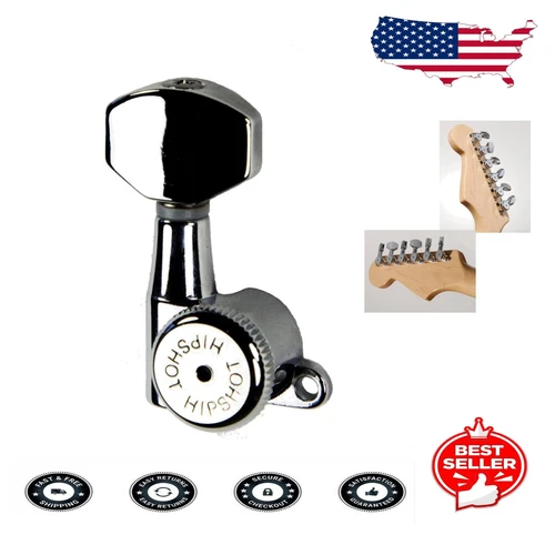 6 Inline Grip-Lock Chrome Guitar Tuners - Non-Staggered for Tilt-Back Headstocks