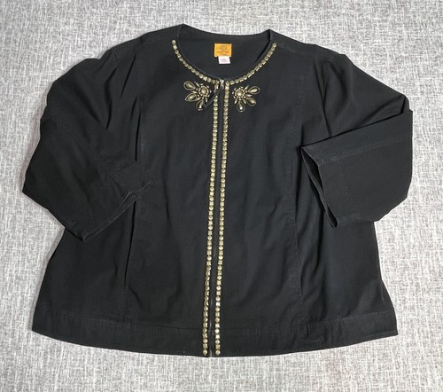 Ruby Rd. SZ 24 W Women’s Black Embellished 3/4 Sleeve Full Zip Pockets Jacket - Picture 5 of 7