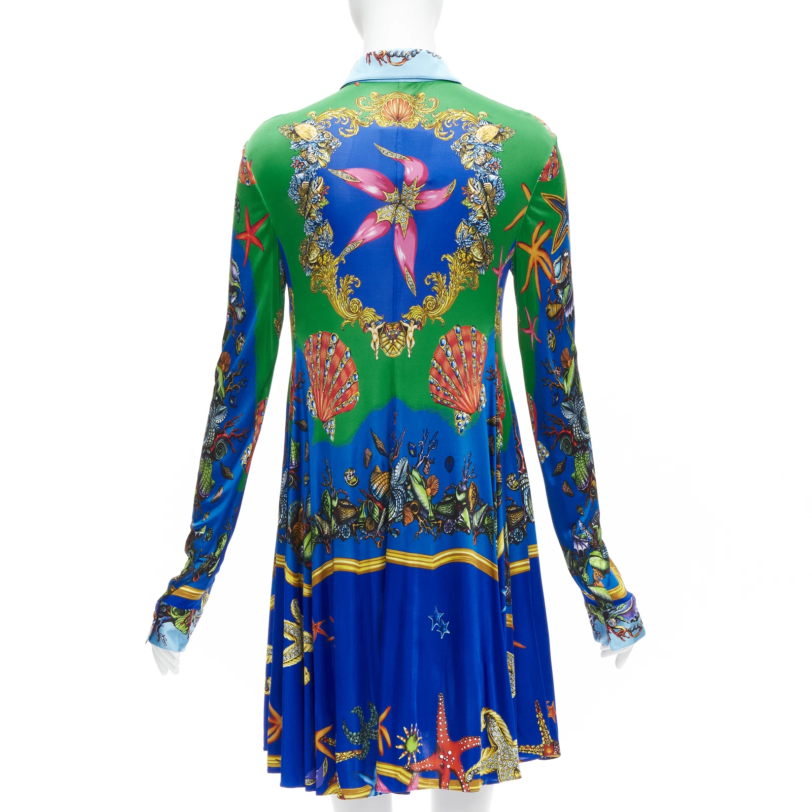 Abito casual VERSACE 2021 Tresor De La Mer verde blu stampa stelle marine IT44 L