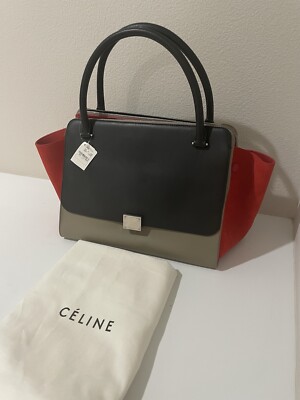 NEW NWT $2950 Authentic Celine Black Red Trapeze Bag Satchel Tote Carry all