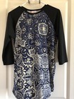 NEW NWT LULAROE Randy Black Paisley Floral 3/4 Sleeve Tee Navy And Cream Small