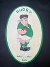 Vtg Grenfell Jones Style Cartoon Rugby Player Wall Art Rugby Takes Leather Balls — photo 1
