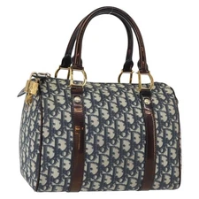 Christian Dior Trotter Canvas Boston Bag Navy Gold Auth yk19859