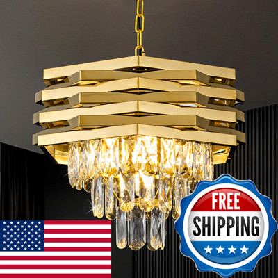 Gdlt 15.75 Gold Crystal Chandelier 5-Light Modern Crystal Pendant Light 3-Tier