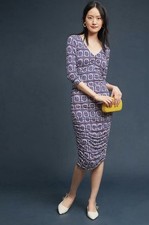 MOULINETTE SOEURS Anthropologie Medea Geometric Midi Dress Stretch V-Neck XS