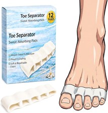 Toe Separator Pads for Sweaty Feet, 12 Pairs Sweat-Absorbing Toe Spacers, Soft A
