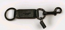 Rare Coach Trigger Snap Leather Unisex Key Fob Keychain Black Discontinued