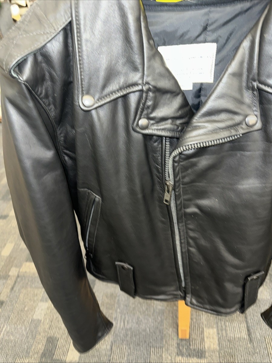 Police Motorcycle Leather Jacket Mens Size 46 Lined Taylors