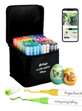100 Colors Acrylic Paint Pens with Free App, Dual Tip Acrylic Paint Markers w...