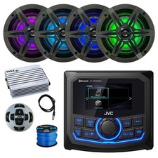JVC Marine WB Radio, Remote, 4x 6.5" LED Speakers, Grilles, Amp, Antenna, Wire