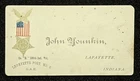 G.A.R. Co E 135th Ind Vol Lafayette Post # 3 John Younkin. Military Card Indiana